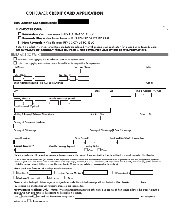 Credit card applications